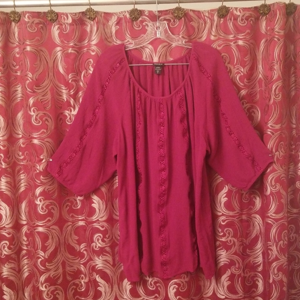 TORRID cranberry peasant blouse